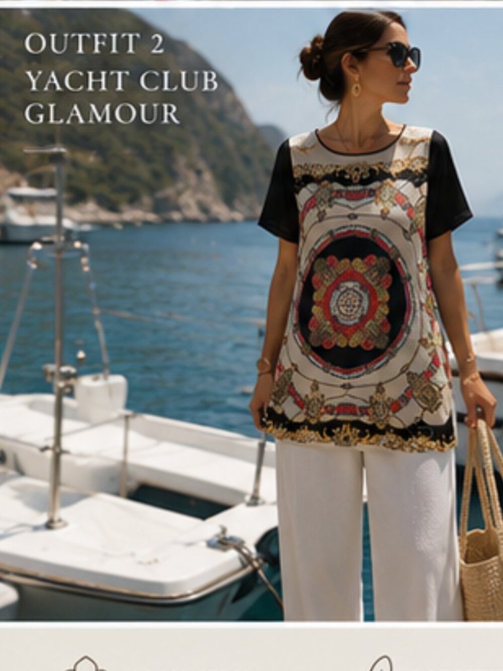 100% Silk Baroque Resort Tunic Dress Italian Riviera L Mare Monte